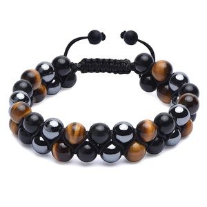Tigers Eye Black Obsidian and Hematite Bracelet